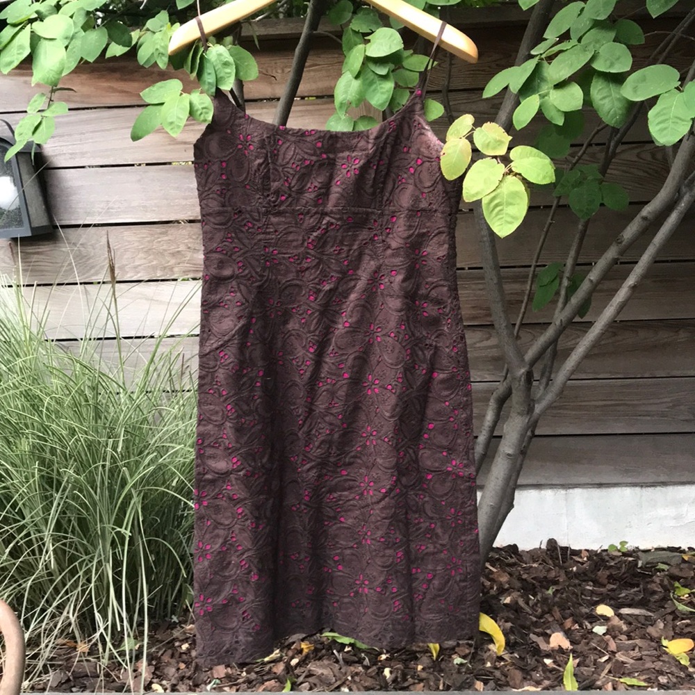 Brown dress with fuchsia underlay